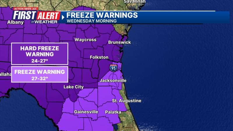 Freeze Warnings for Northeast Florida, Southeast Georgia